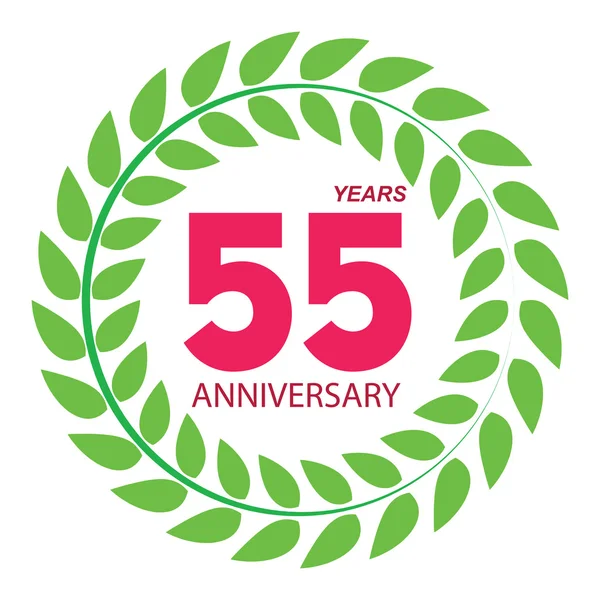 Vorlage Logo 55 Jahrestag in Lorbeerkranz Vektor Illustratio — Stockvektor