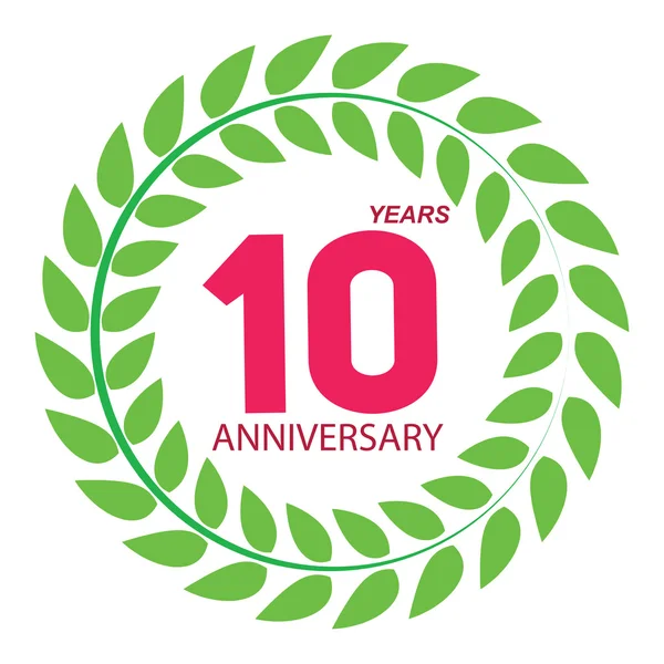 Logo de la plantilla 10 Aniversario en Laurel Corona Vector Illustratio — Archivo Imágenes Vectoriales