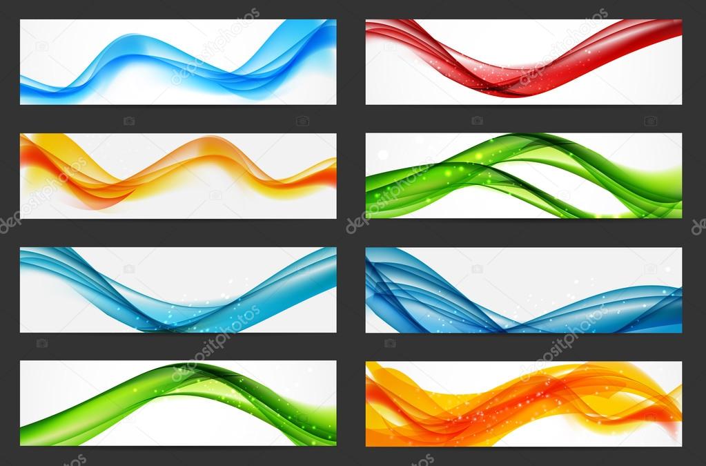Abstract Colored Wave Header Background Set. Vector Illustration