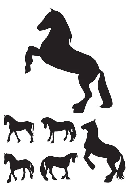 Fekete ló Silhouette beállítása vektoros illusztráció — Stock Vector