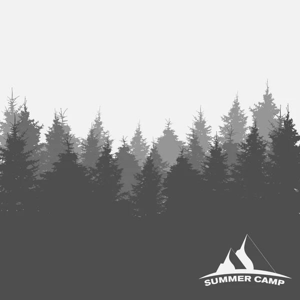 Campamento de verano. Imagen de la naturaleza. Silueta de árbol. Vector Illustrati — Vector de stock