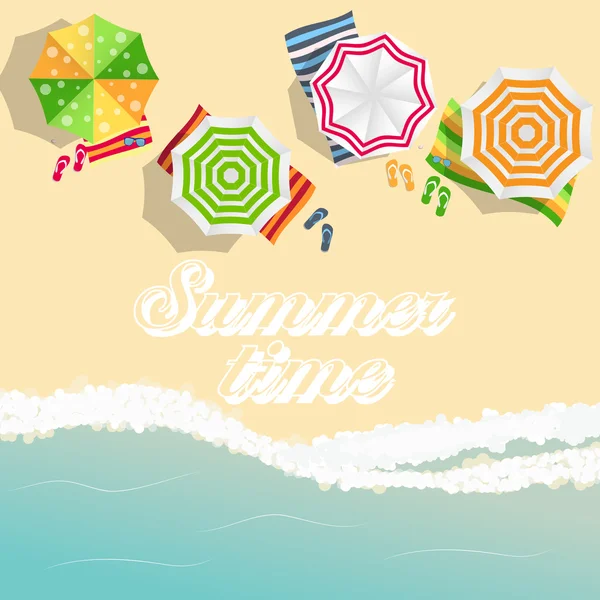 Summer Time Background. Sunny Beach in Flat Design Style — Stock Vector