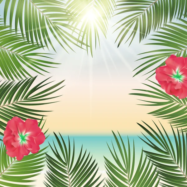 Zomertijd, Palm blad, vectorillustratie achtergrond — Stockvector