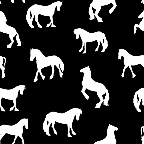 Negro caballo silueta inconsútil patrón vector ilustración — Vector de stock