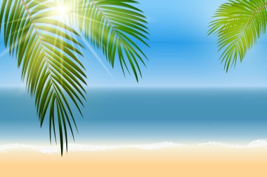 Yaz saati palmiye yaprağı Seaside vektör arka plan illüstrasyon