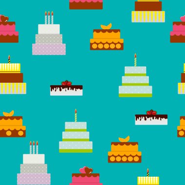 Doğum günü pastası düz simgesi Dikişsiz desen arka plan, Des için