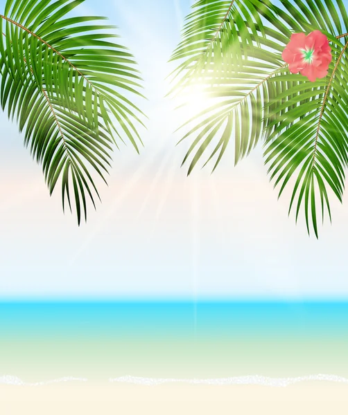 Zomertijd Palm blad Seaside achtergrond vectorillustratie — Stockvector