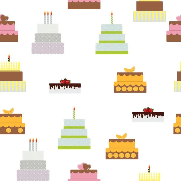 Fondo de patrón sin costura icono plano pastel de cumpleaños para su Des — Archivo Imágenes Vectoriales