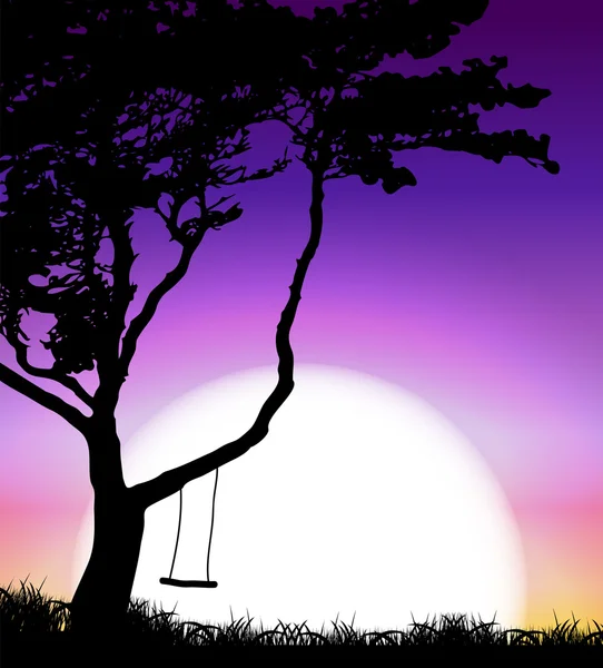 Silhouette of Tree på Sunset Background. Vektorbelysning – stockvektor