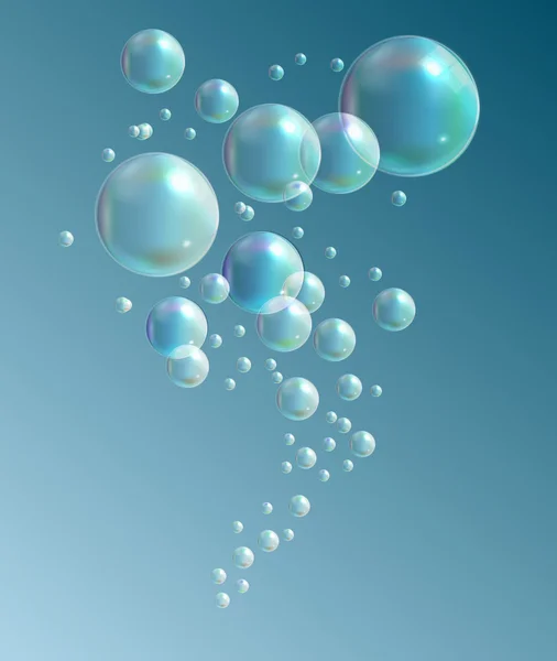 暗い青色の背景に透明な泡。ベクトル図 — ストックベクタ