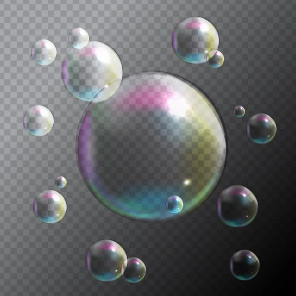 Burbujas transparentes sobre fondo gris. Ilustración vectorial — Archivo Imágenes Vectoriales