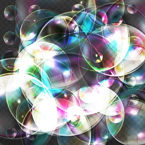 Διάφανος Bubbles σε σκούρο φόντο. Vector εικονογράφηση — Διανυσματικό Αρχείο