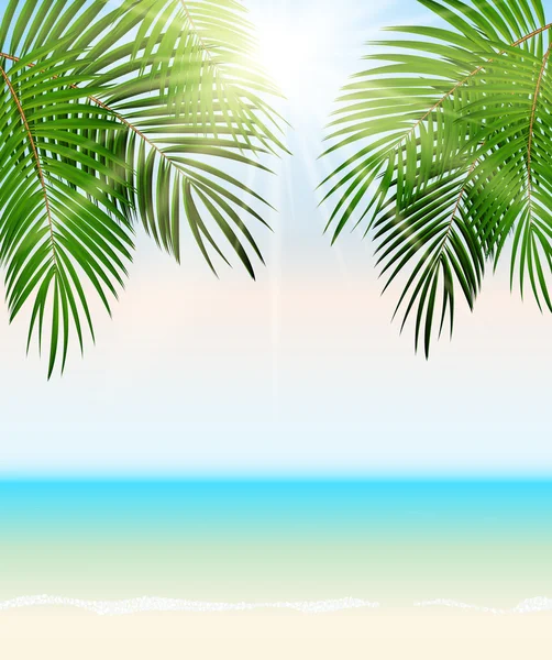 Summer Time Palm Leaf Seaside Vector Background Illustration — Stock Vector