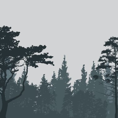 Doğa görüntü. Ağaç siluet. Vektör çizim.