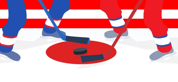 Jugador de hockey sobre hielo con palo y pato. Ilustración vectorial . — Archivo Imágenes Vectoriales