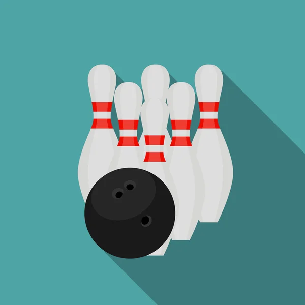 Esquisses et boule de bowling Icône de style plat avec ombre longue — Image vectorielle