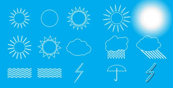Набор символов: Солнце, Облака, Гроза, Зонтик. Вектор Иллу — стоковый вектор