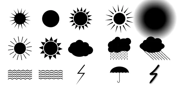 Ensemble de symboles : Soleil, Nuages, Orage, Parapluie. Illu vectoriel — Image vectorielle