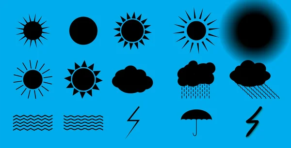 Набор символов: Солнце, Облака, Гроза, Зонтик. Вектор Иллу — стоковый вектор