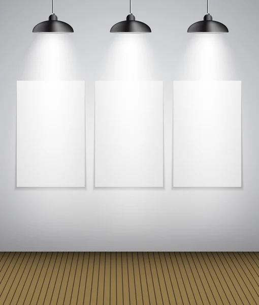 Galerie abstraite Arrière-plan avec lampe d'éclairage et cadre. Vide — Image vectorielle