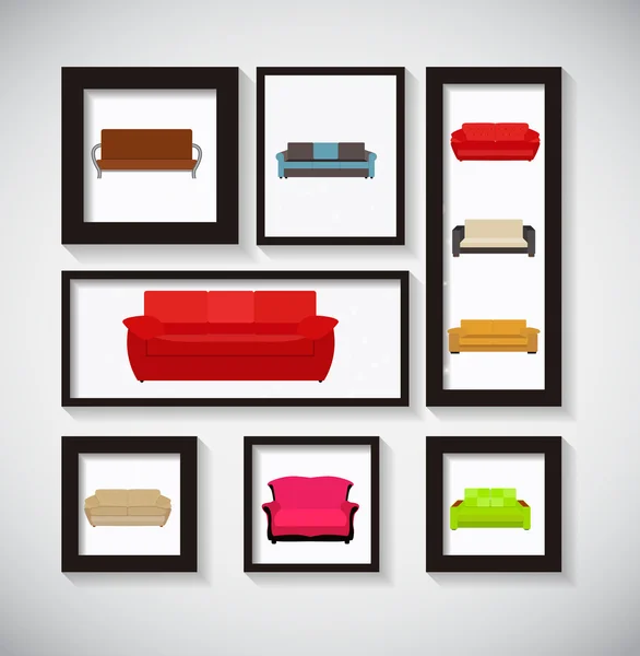 Abstrakte Galerie Hintergrund mit Sofa Icon Set Vektor Illustrati — Stockvektor