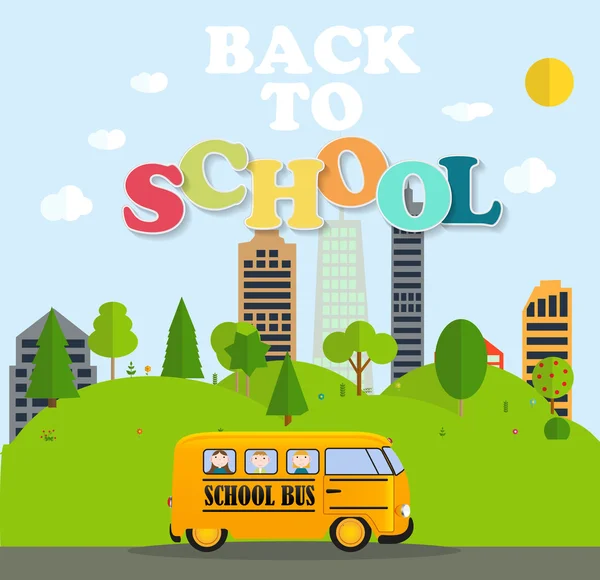 Terug naar School achtergrond met gele Bus vectorillustratie — Stockvector