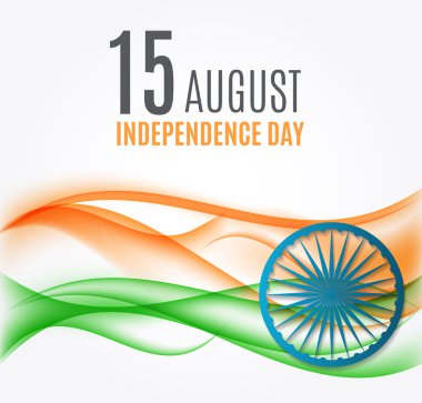 Dalgalar ve Ashoka Tekerleği ile Hint Bağımsızlık Günü Geçmişi. Vektör İllüstrasyonu.