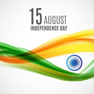 Dalgalar ve Ashoka Tekerleği ile Hint Bağımsızlık Günü Geçmişi. Vektör İllüstrasyonu.