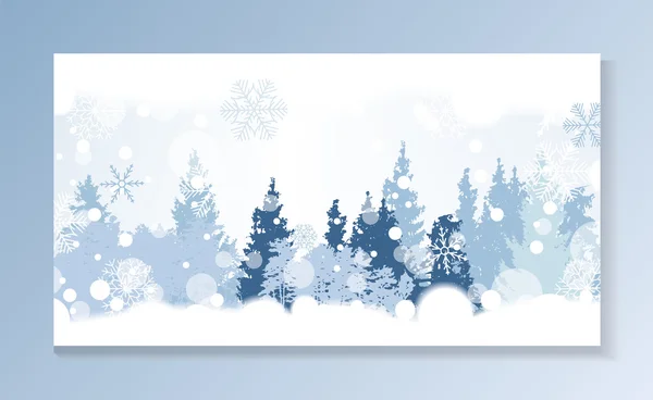 Рождественские снежинки на заднем плане с силуэтом деревьев. V — стоковый вектор