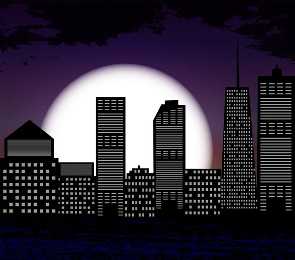 Silhouette de Big City sur fond de lune blanche. Illus vectoriel — Image vectorielle