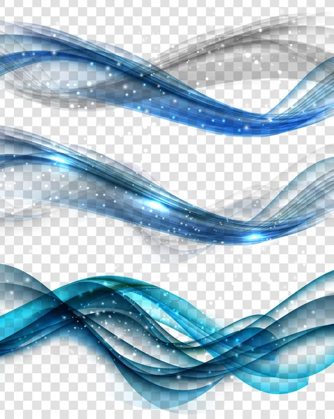 Set de ondas azules abstractas sobre fondo transparente. Vector Illustr — Vector de stock