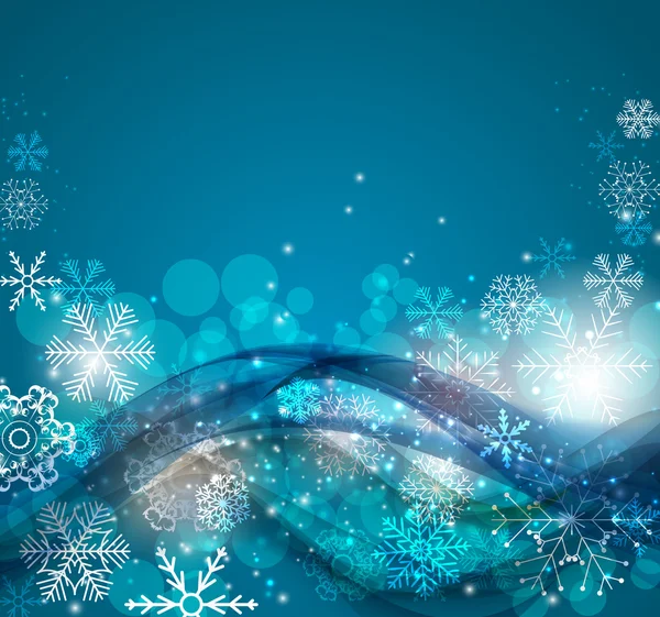 Abstraktní, Vánoce a nový rok vlna pozadí se světly a sněhové vločky. Vektorové ilustrace — Stockový vektor