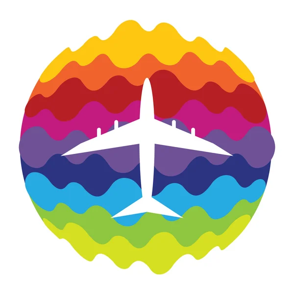 Flugzeug-Regenbogen-Farbsymbol für mobile Anwendungen und Web — Stockvektor