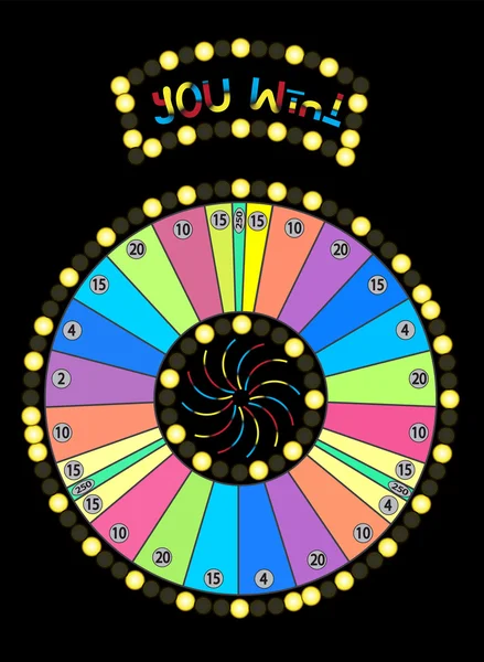 Rueda de color de la fortuna, Jackpot juego sobre fondo negro. Vecto. — Vector de stock