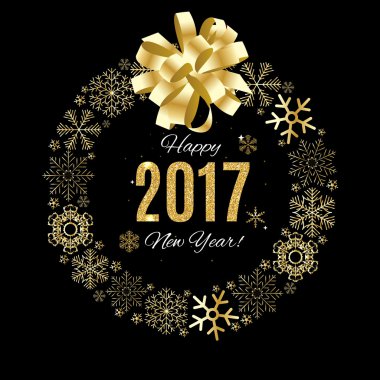 2017 mutlu yeni yıl altın parlak arka plan. Vektör çizim