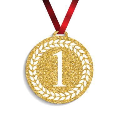 Sanat altın madalya simgesini işaret birincilik. Vektör çizim