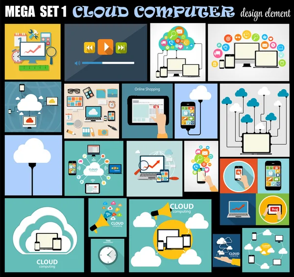 Mega conjunto plano computador Design Vector Ilustração —  Vetores de Stock