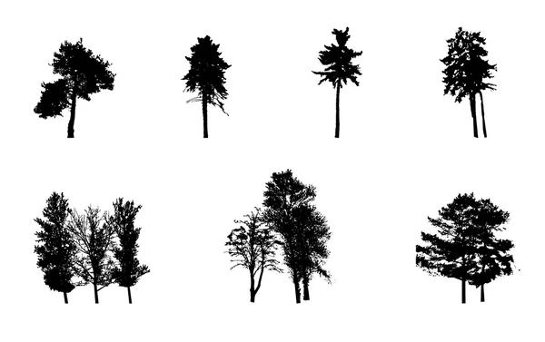 Set van Boom silhouet geïsoleerd op witte backgorund. vecrtor ziek — Stockvector