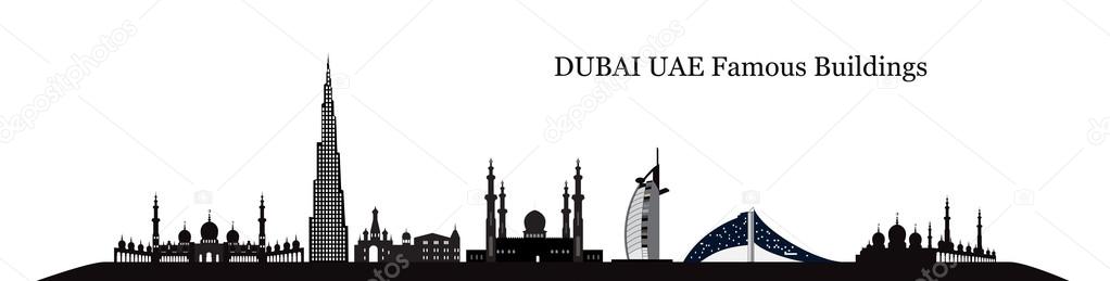 Silhouette Famous buildings. Vector Illustration.