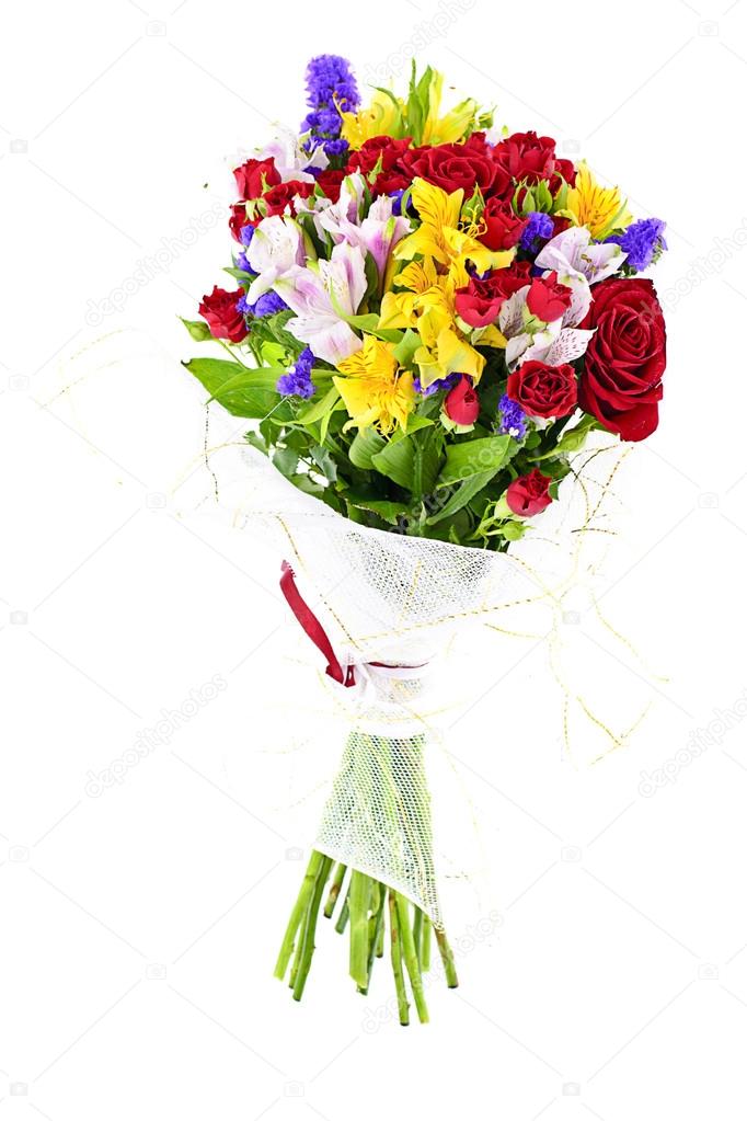 Colorful Flowers Bouquet Isolated on White Background.