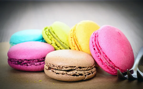 Sweet Tasty Macaroons on Wooden Background — Stock Photo, Image