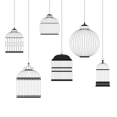Vintage Birdcages siluetleri vektör çizim ayarla
