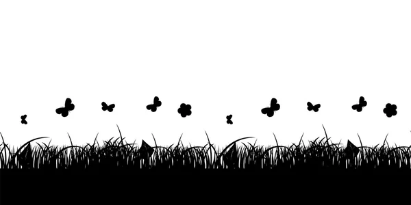 シームレスなパターンの花と草バナー。ベクトル図. — ストックベクタ