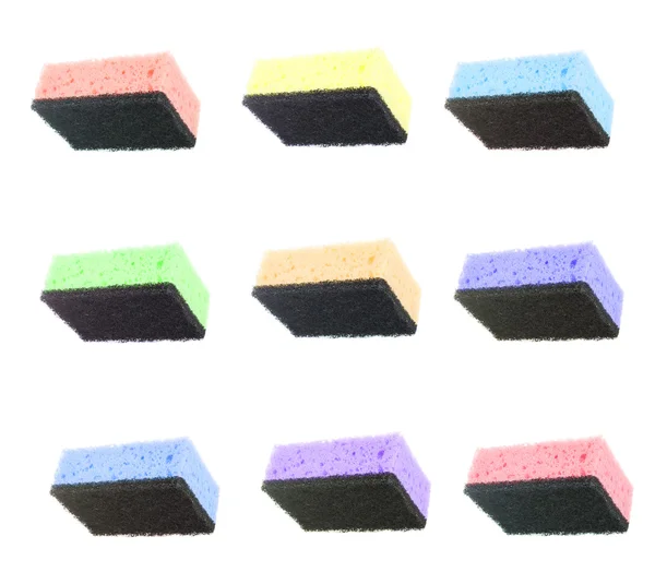 Set farbiger Schwamm zum Geschirrspülen isoliert — Stockfoto
