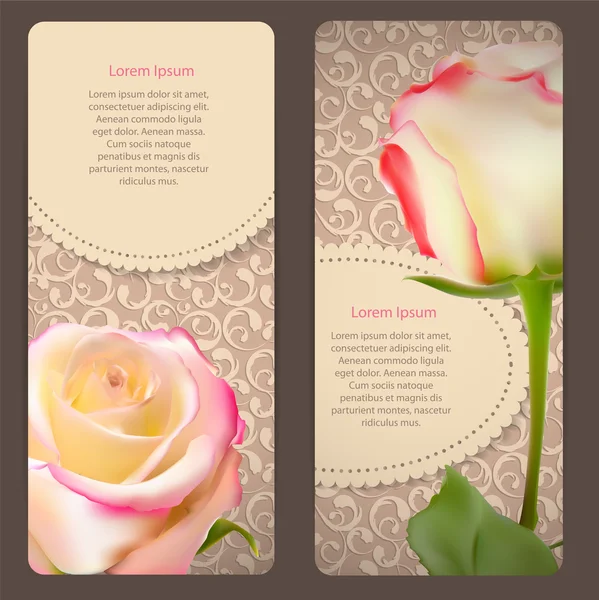 Schöne florale Karten mit realistischen Rosenblüten Vektor illus — Stockvektor