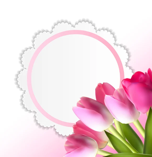 Όμορφο ροζ Tulip ρεαλιστικό υπόβαθρο Vector εικονογράφηση — Διανυσματικό Αρχείο