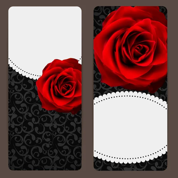 Belos cartões florais com flores realistas Rose Vector Illus — Vetor de Stock