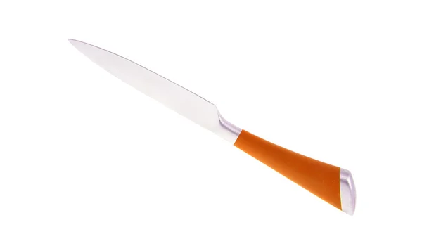 Oranžový ocelový kuchyňský nůž. Izolovaný — Stock fotografie