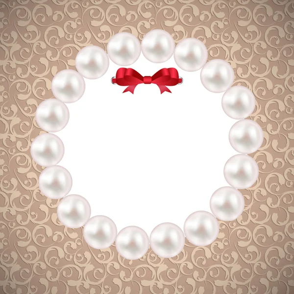 Vintage Pearl Frame with Bow  Background. Vector Illustration. — Stock Vector