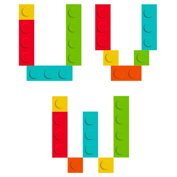 Conjunto alfabético de bloques de ladrillo de construcción de juguete aislados iso — Vector de stock